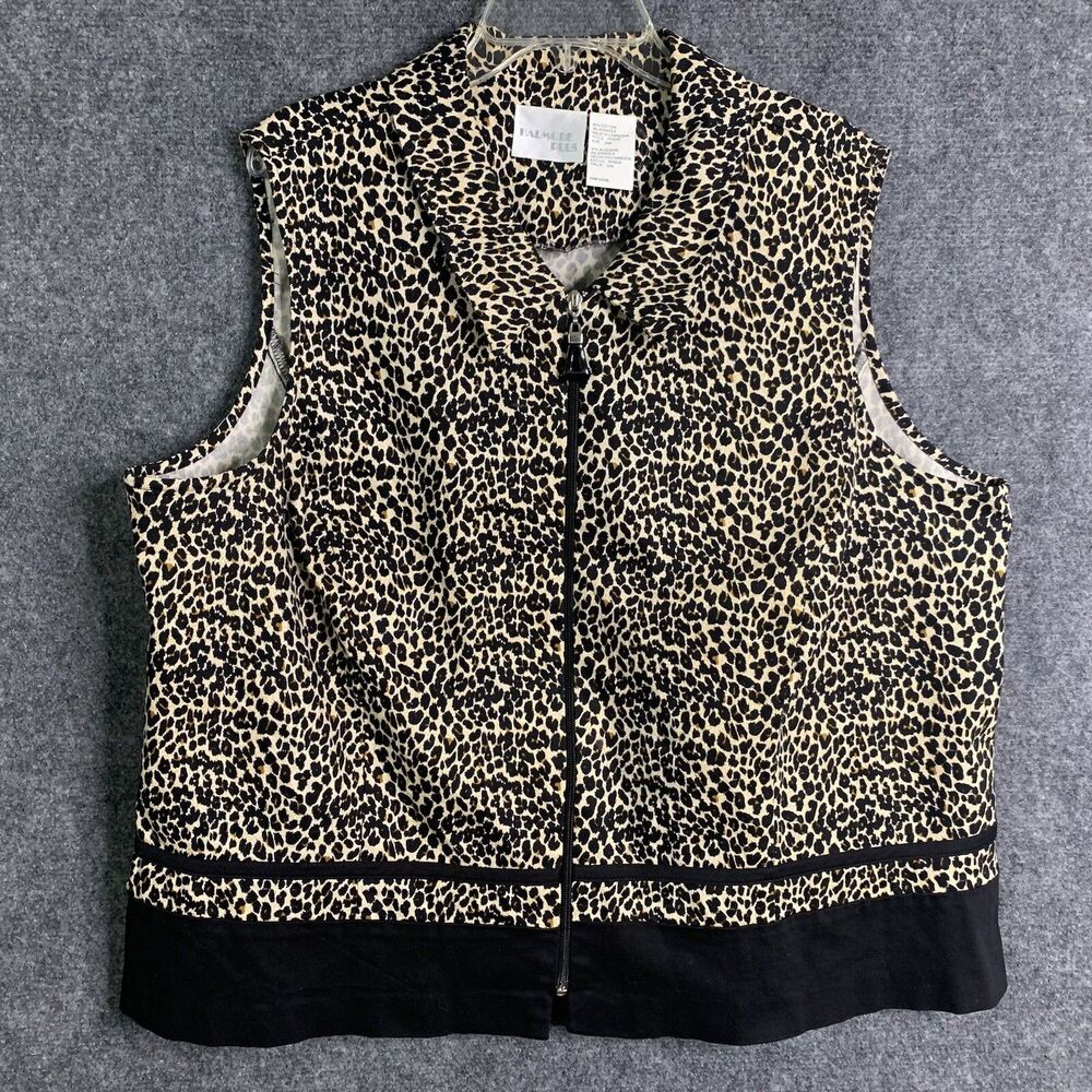 Vintage Mob Wife Brunch Leopard Zip Vest Sz 22W Collar Stretch Halmode Plus